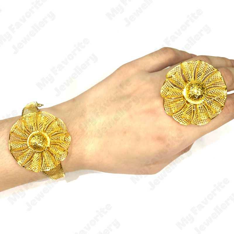 Cincin Gelang Kerawang Kembang Round Jala Emas Asli Kadar 700