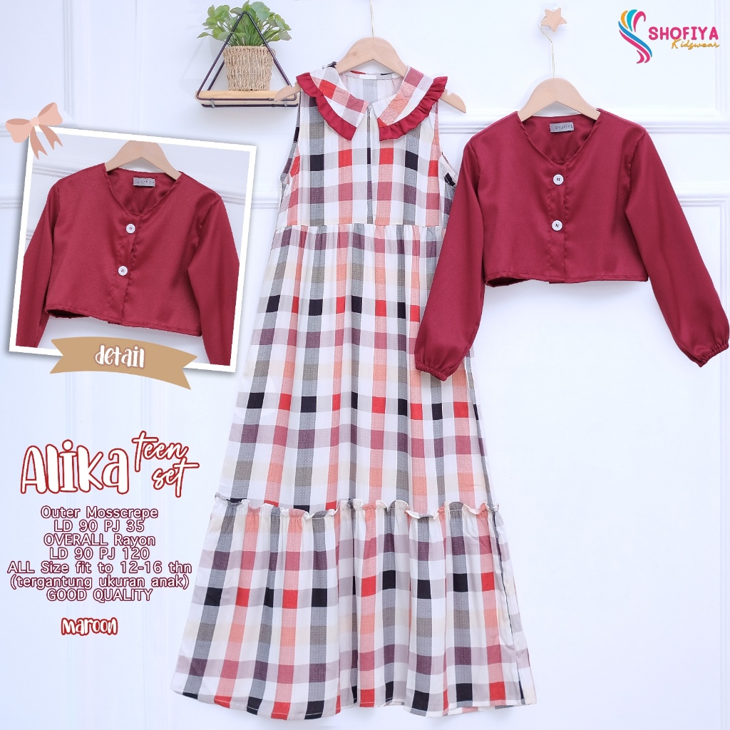 alika gamis dress dres baju pakaian busana overall rayon setelan set 2in1 outer moscrepe anak kids p