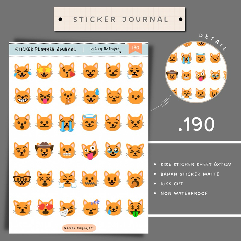 

STICKER PLANNER JOURNAL / CAT ORANGE EMOJI STICKER / STP - 190