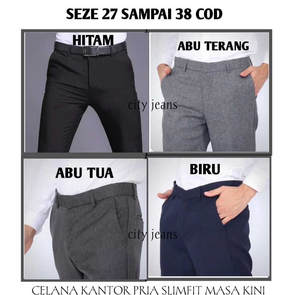 ART B34G CELANA BAHAN  KERJA  FORMAL  KANTOR  PANJANG  HITAM  DASAR PRIA SLIMFIT  Celana Pria COD