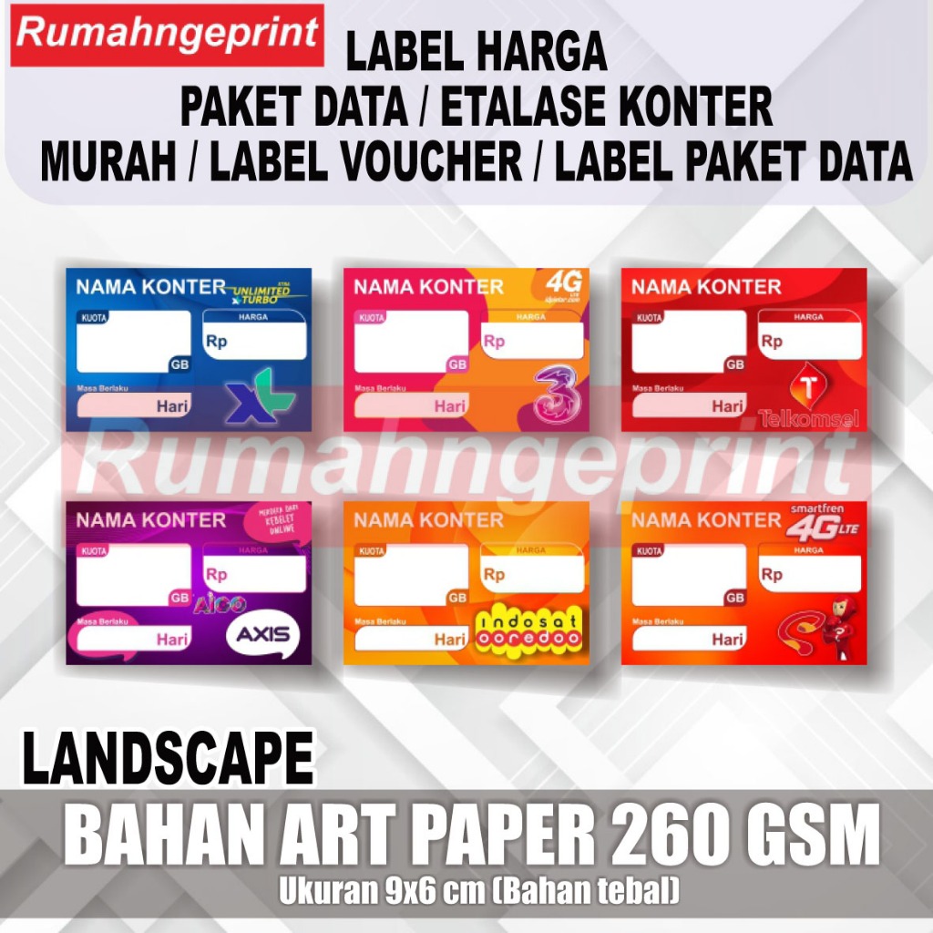 AB Cetak Label Harga Paket Data / Etalase Konter Murah / Label Voucher / Label Paket Data