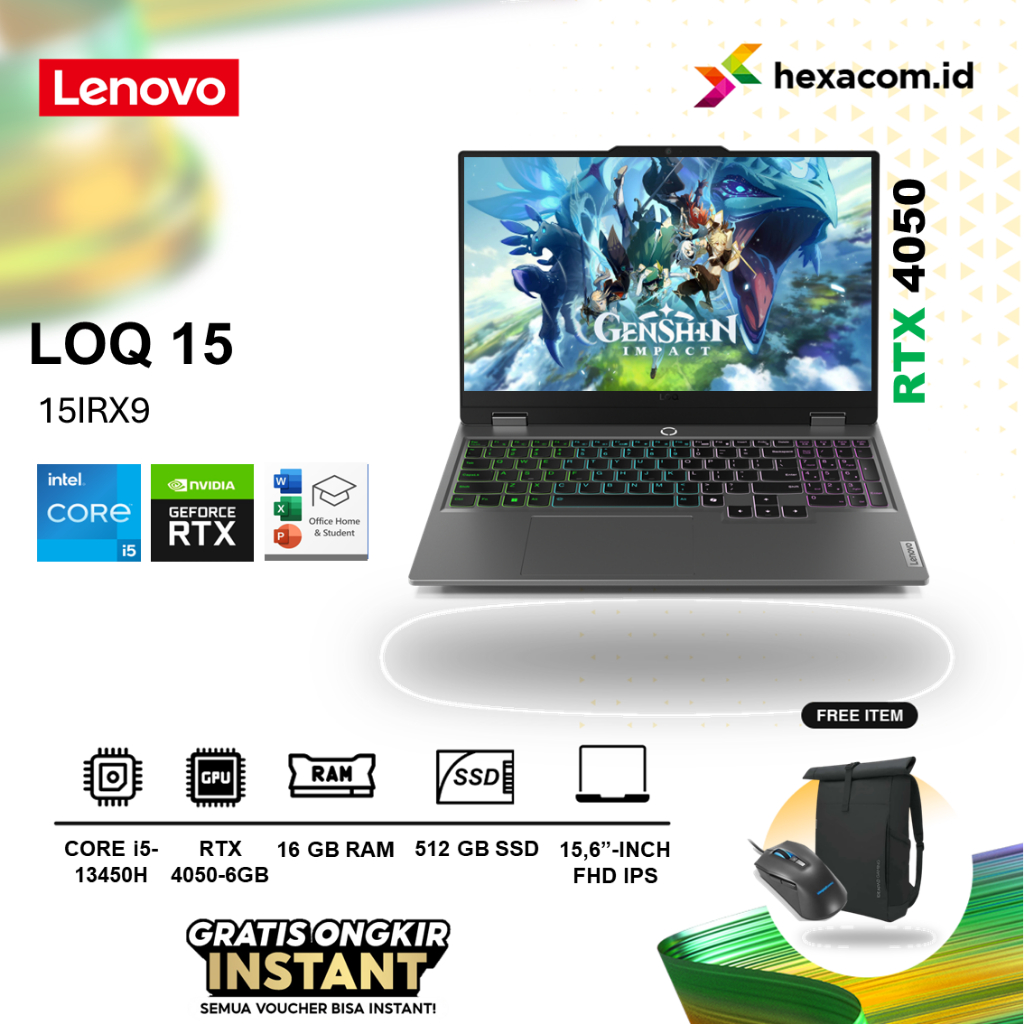 Laptop Lenovo LOQ 15irx9 Core i5 13450HX RTX 4050 Ram 20Gb 512Gb Ssd Windows 11