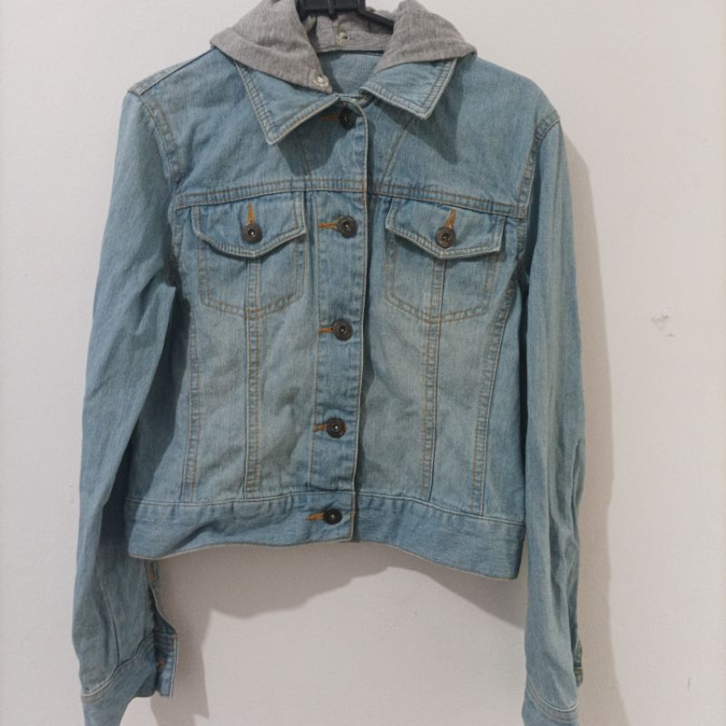 Jaket Jeans Wanita Crop Hoodie - Denim Cewek - Jaket Hoodie