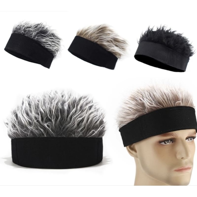 Topi Wig Model Rambut Pendek Pria Wanita Gaya Retro Hip-Hop Topi Wig Wibu Wig Korea Wig Rambut Bahan