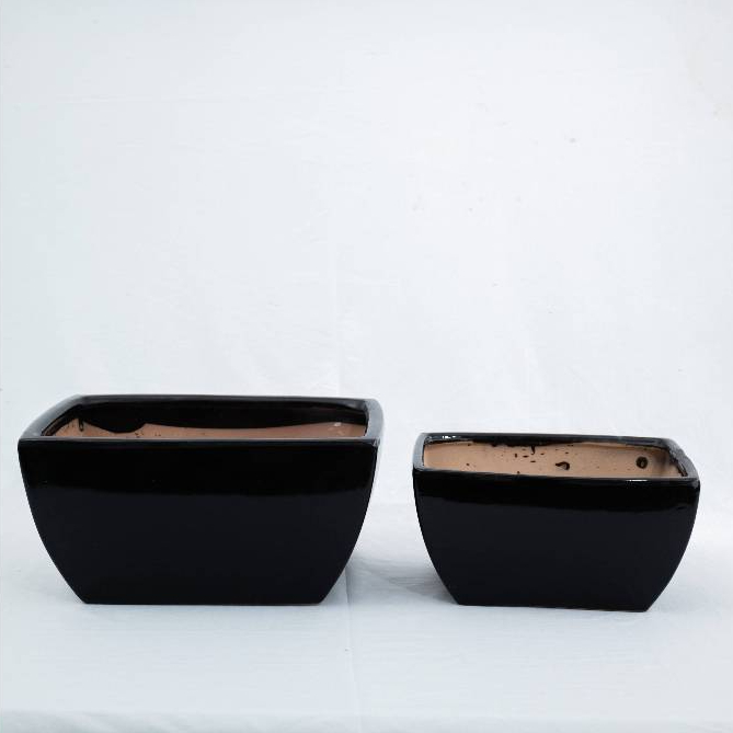 Pot Keramik Pot Tanaman Hias Pot Bunga Model Kotak Warna Hitam