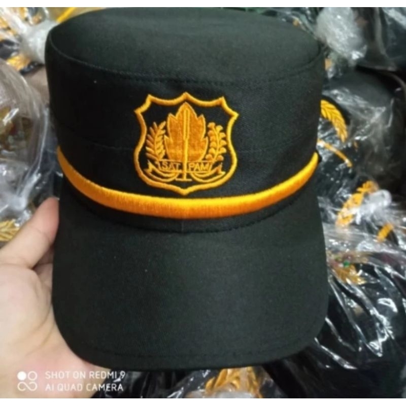 TOPI KOMANDO SATPAM COKLAT LIST KUNING BEST QUALITY
