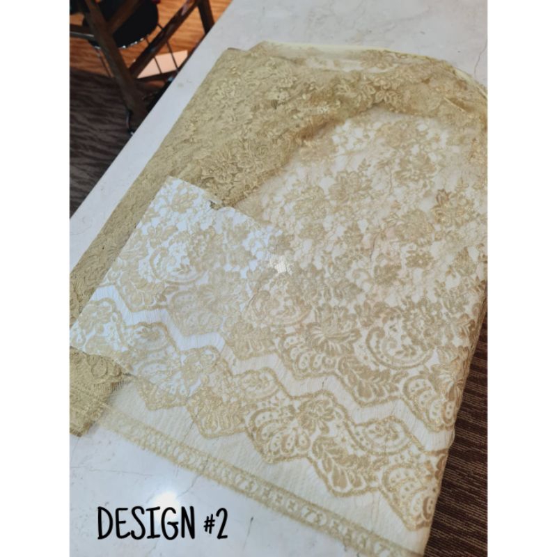 Bakal Kain Bahan Kebaya Brokat Semi Prancis Laminate Metalik Gold