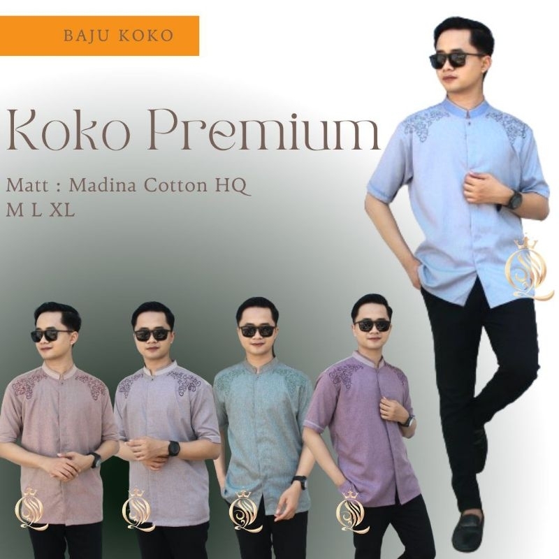 ATASAN BAJU MUSLIM PRIA BAJU KOKO MADINA LENGAN PENDEK PREMIUM M L XL XXL KANCING BORDIR KOMPUTER SE