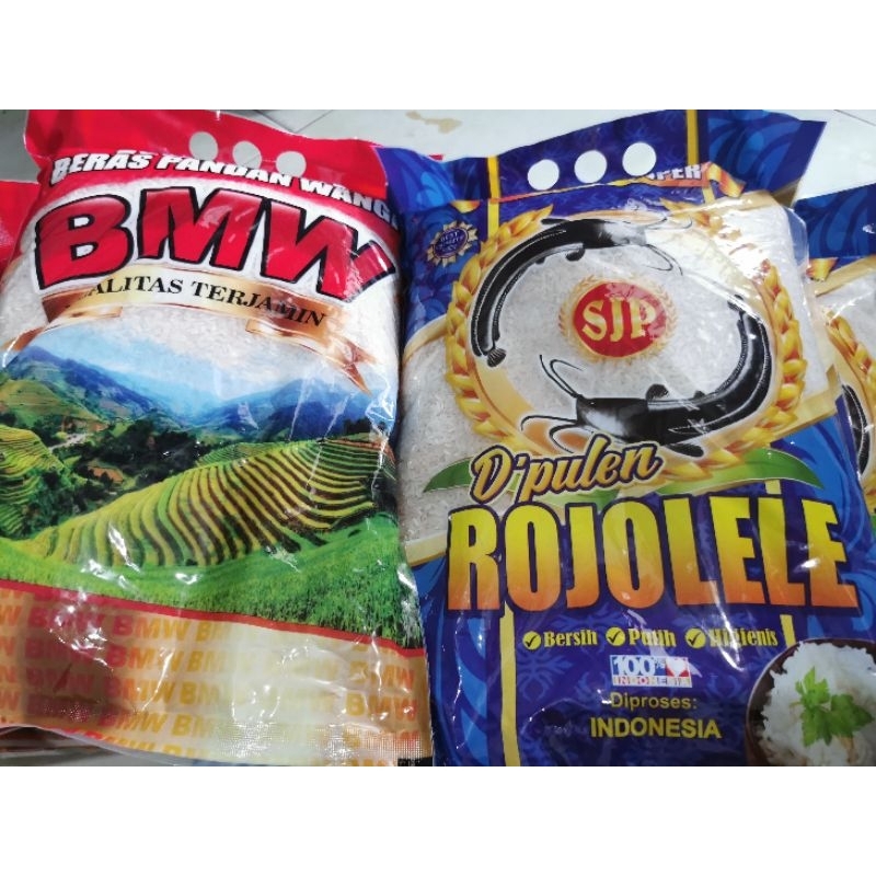 

Beras 5 liter kemasan laminating rojo lele/bmw