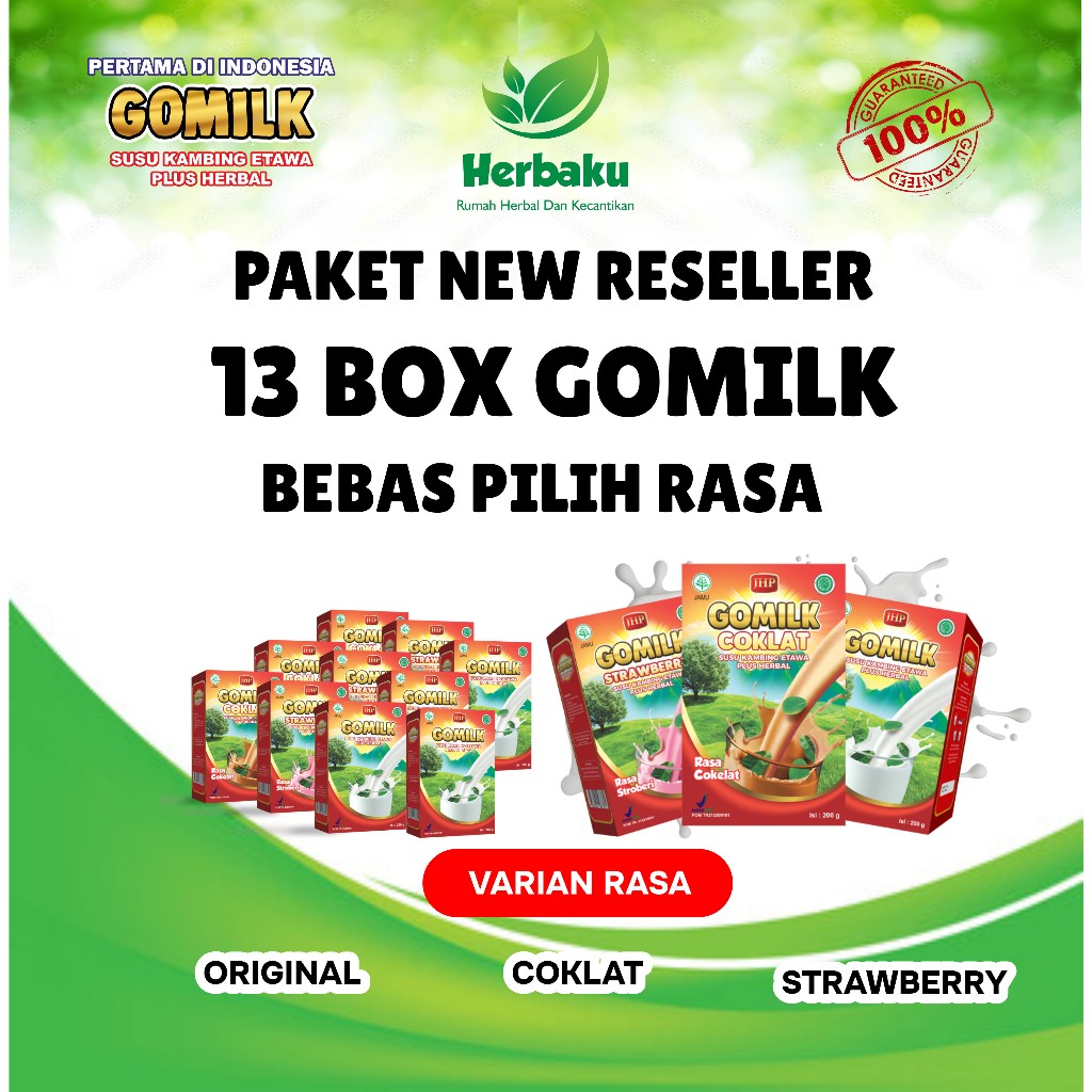 

PAKET RESELLER GOMILK 13 box Susu Kambing Etawa Plus Herbal Diskon 20%