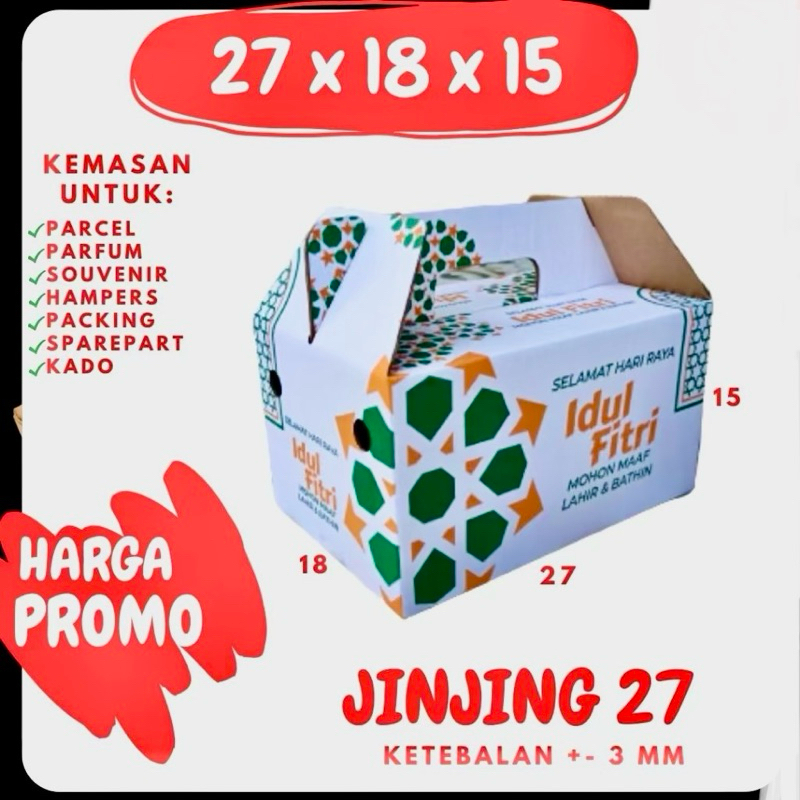 

Kardus Jinjing 27x18x15 Gable Box hampers lebaran Ied Mubarok Dus Idul Fitri Lebaran Packing Kotak Kemasan