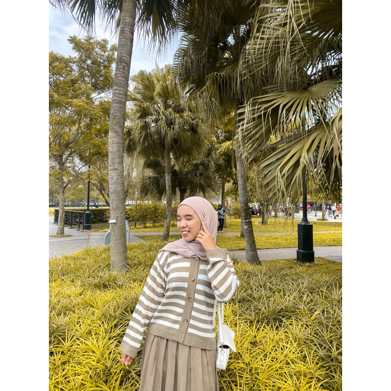 GbFashion || Kardigan Rajut Strip Karamel
