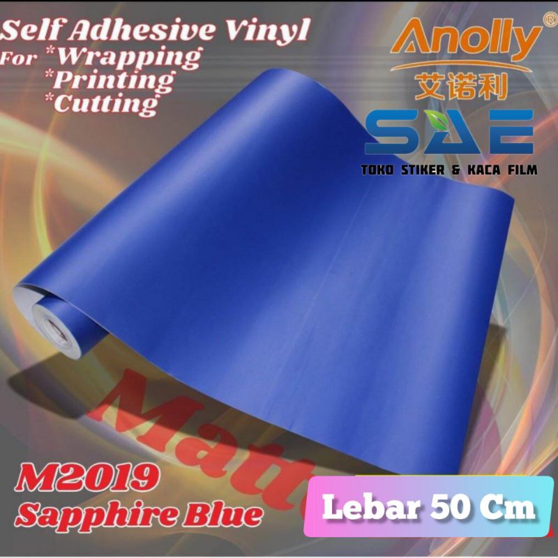 Skotlet Biru Tua Doff Sticker Motor Blue Sapphire Matte Lebar 50Cm