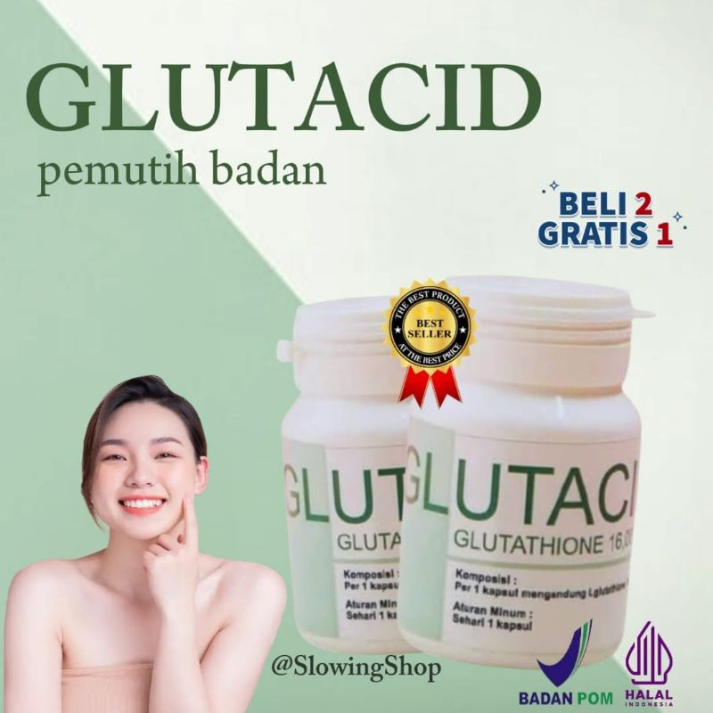 Glutacid Original Whitening Booster Glutathione 16000mg Pemutih Kulit Alami Asli