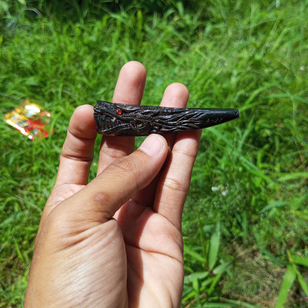 Pipa Once Akar Bahar Sadi Asli Hitam Ukiran Kepala Naga
