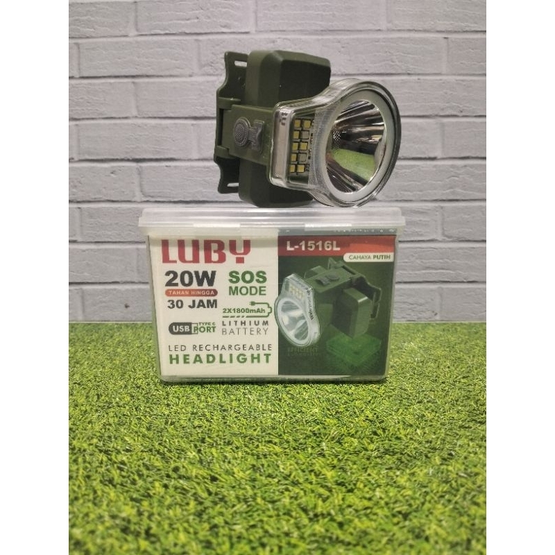 senter kepala luby led emergency L-1516L cahaya putih 20watt tahan hingga 30 jam