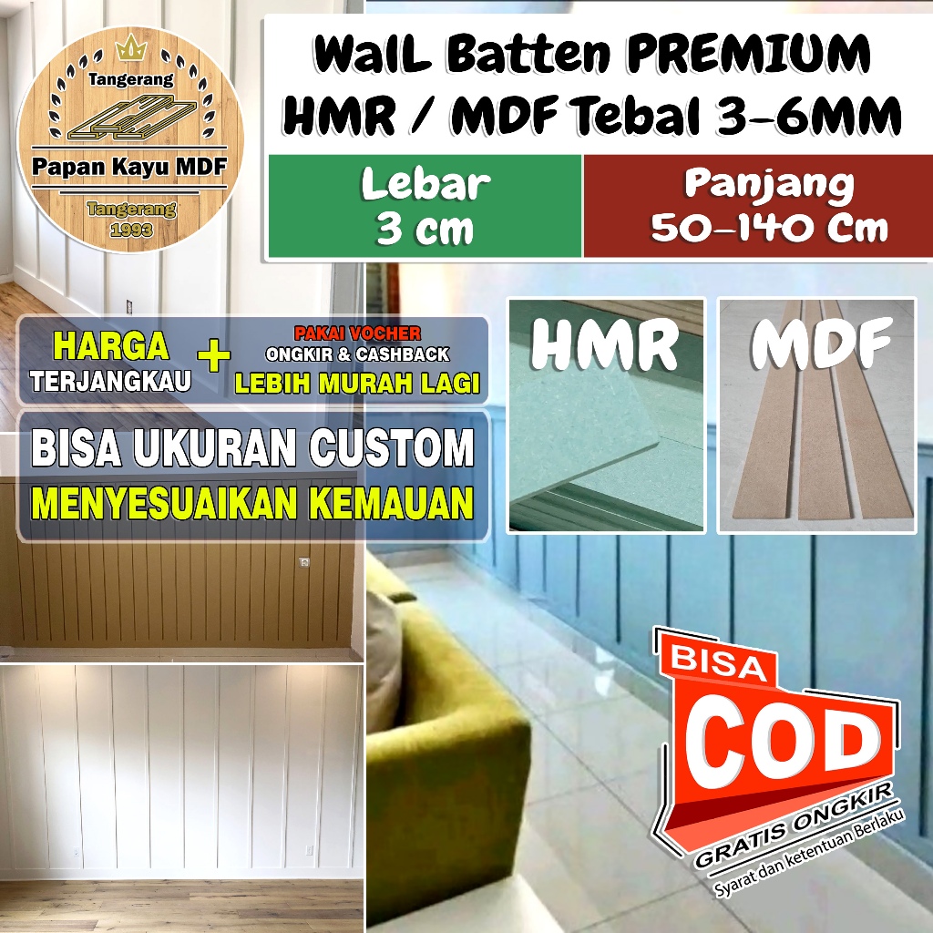 DIY Board WallBatten Dinding HMR Hijau Tebal 3MM 4MM Bisa Request Ukuran ya List Wall Batten Wall Pa