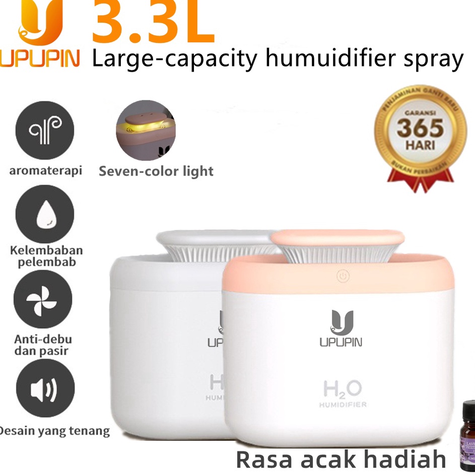 Sedia UPUPIN Humidifier Air 33ml Aromaterapi Diffuser Dengan 7 color HUMIDIFIER DIFFUSERPutih