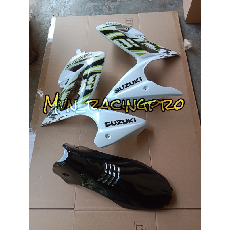 Paket cover dek sayap sayapan bok plus legcil SUZUKI SATRIA F FU LAMA BARONG 2013 + stiker putih hij