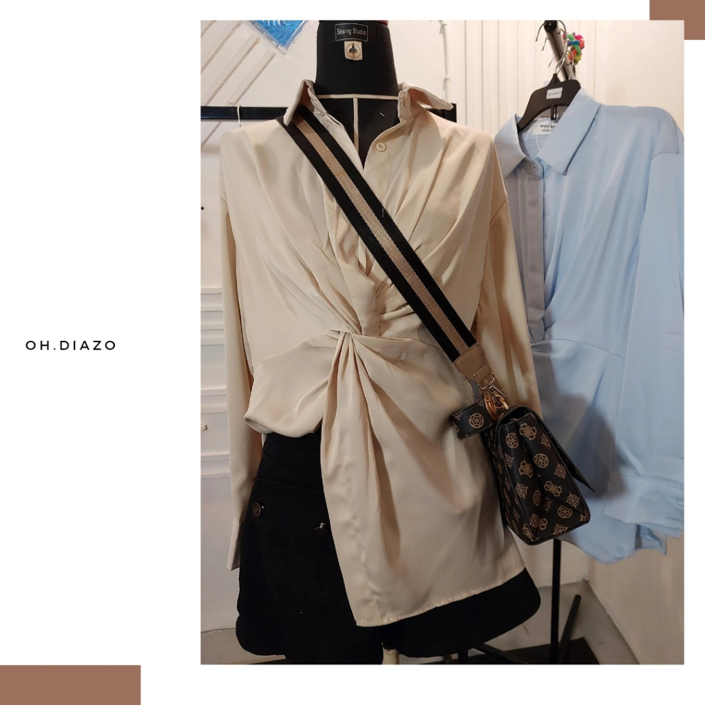 Wrap dress and blouse lengan panjang