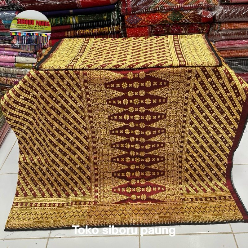 Songket Palembang Asli Benang Sutra Berlian Motif Pulir Warna Marun
