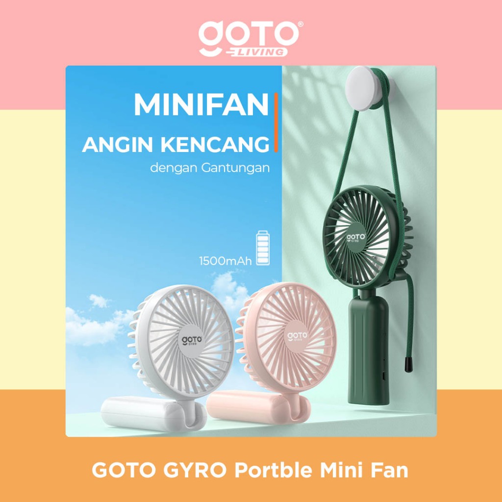 Goto Gyro Kipas Angin Lipat Kecil Mini Fan Portable USB Baterai Cas