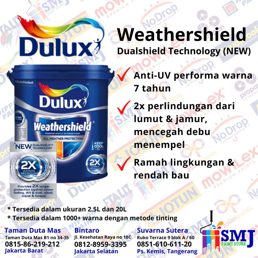 CAT TEMBOK EXTERIOR DULUX WEATHERSHIELD DUALSHIELD TINTING 20 LTR