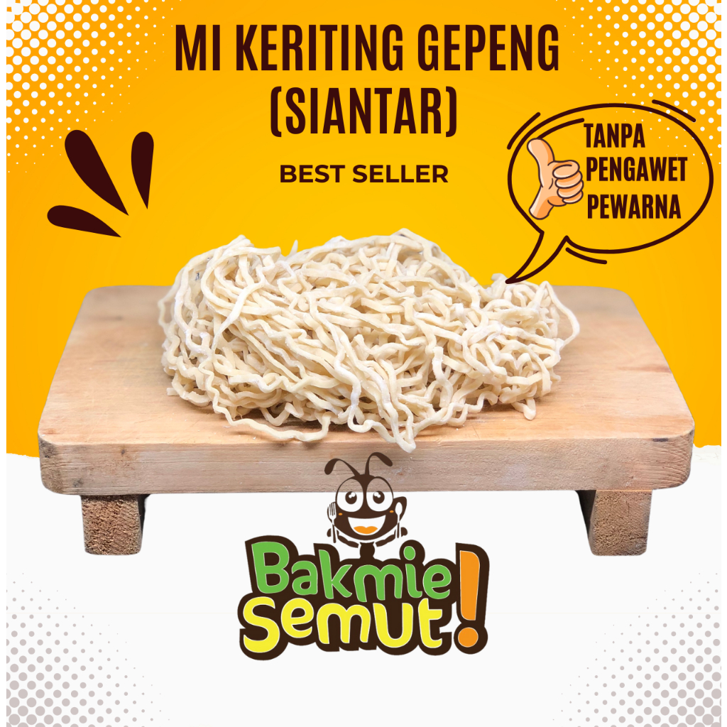 

Bakmie Keriting Gepeng / Mie Tali (Mi Mentah) 1 KG / 10 Porsi