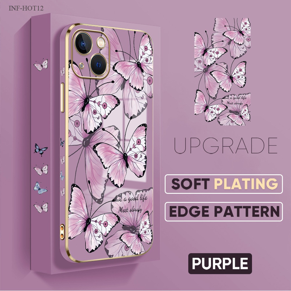 Compitable With Infinix Hot 12 12i 11 11S 10 10S 9 8 NFC Pro Play Phone Case Full Butterfly 2191 Soft Casing Kesing Lembut Tali Gantungan