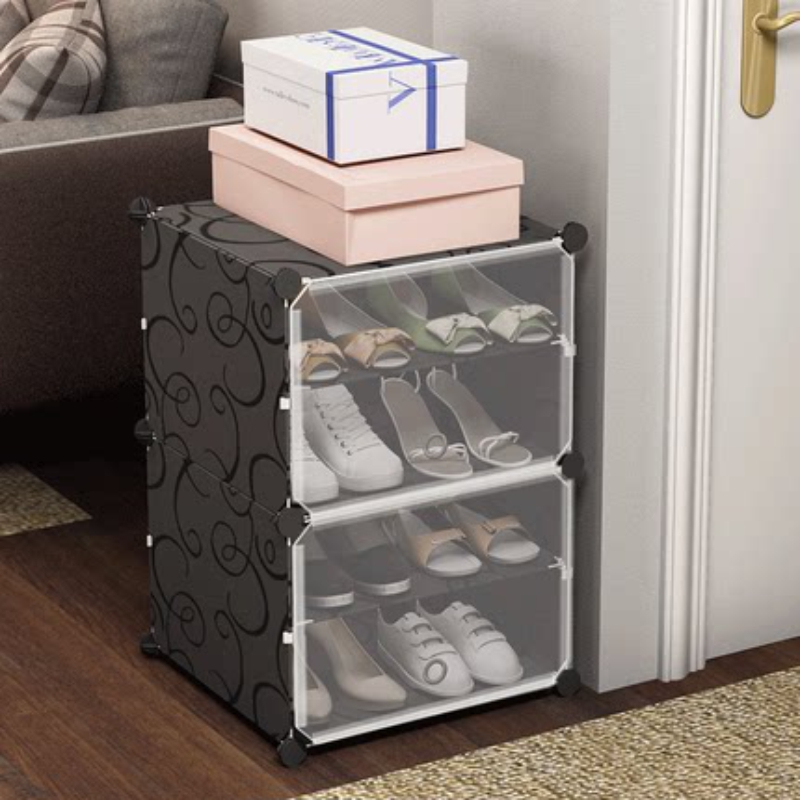 Terlaris Rak Plastik 4 Susun 2 Pintu Rak Portable Bongkar Pasang Pintu Transparan Susun Rak