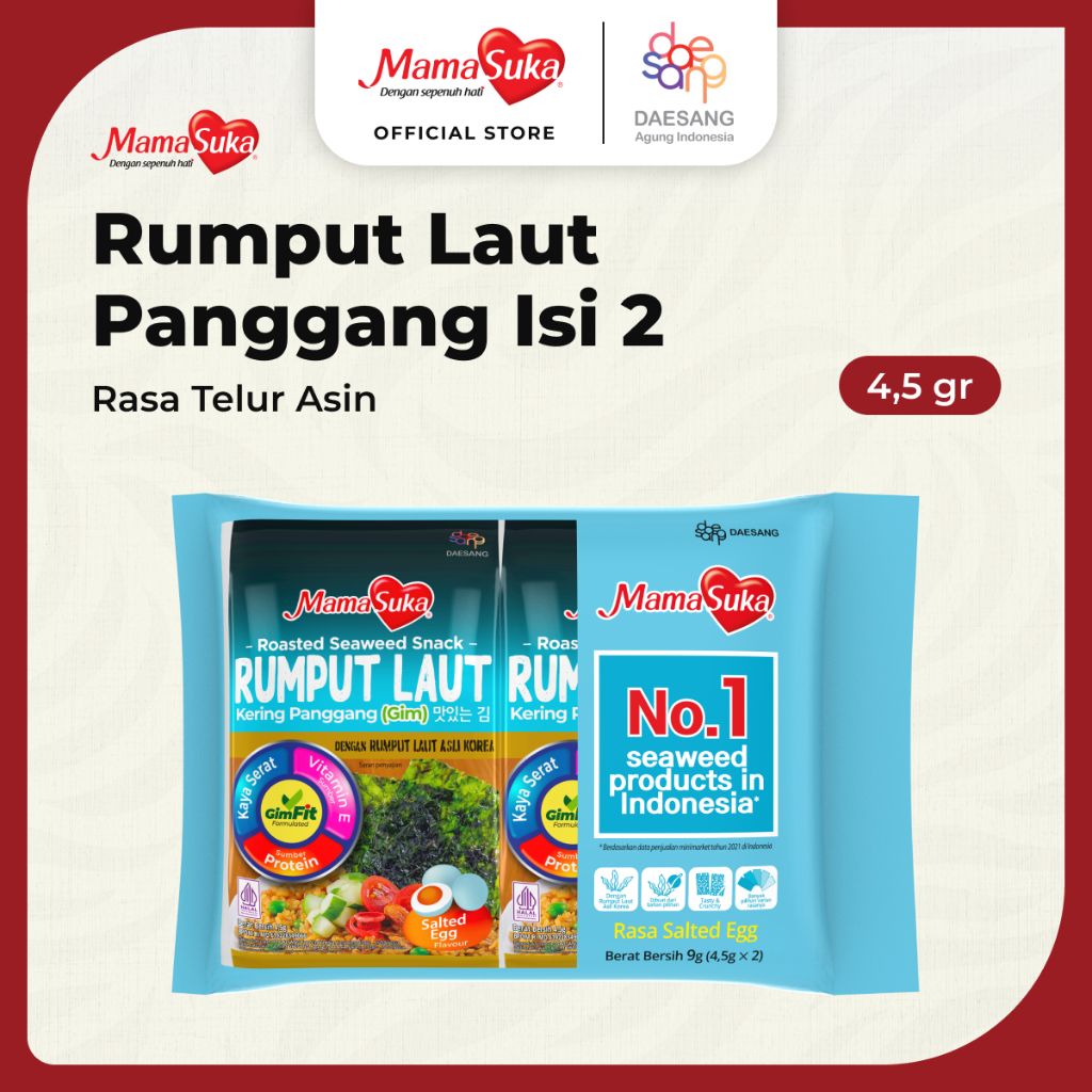 

MamaSuka - Rumput Laut Panggang Salted Egg Isi 2 @4,5 gr