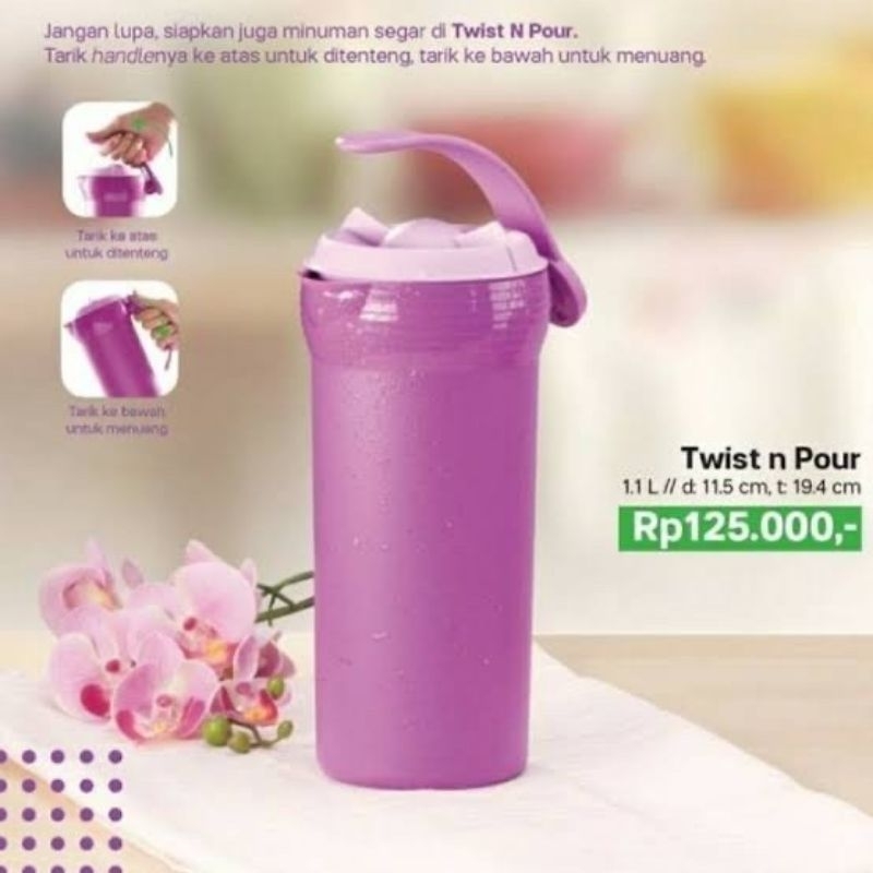 Tupperware Original Promo Twist and Pour 1.1 liter Teko lucu untuk di kulkas,tersedia ungu dan pink