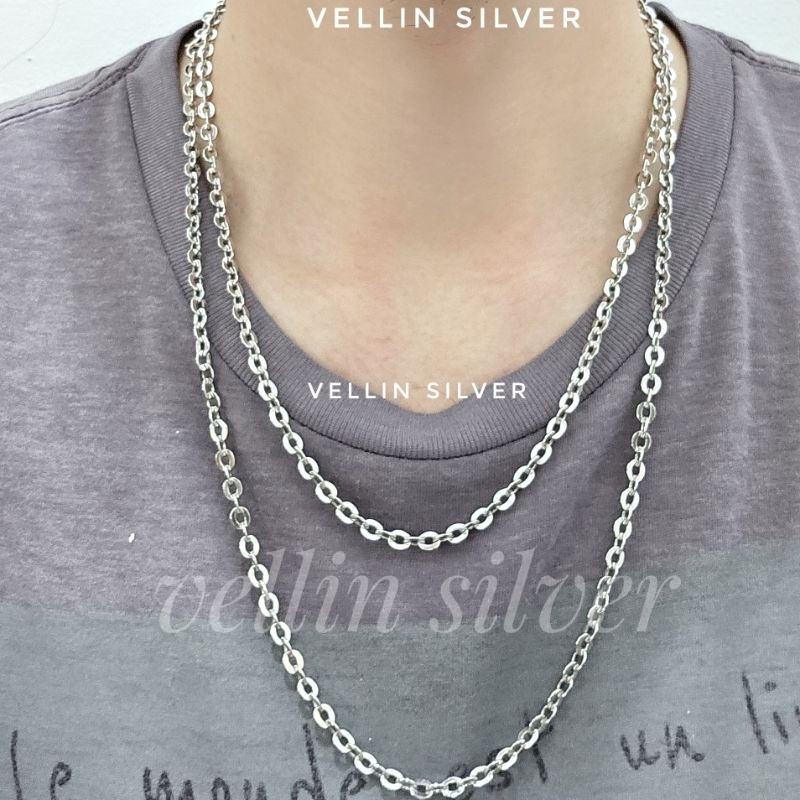 Kalung Perak Pria Wanita Silver 925 Asli Lapis Emas Putih - Kalung Rantai Nori Hollo Perak 925 Asli