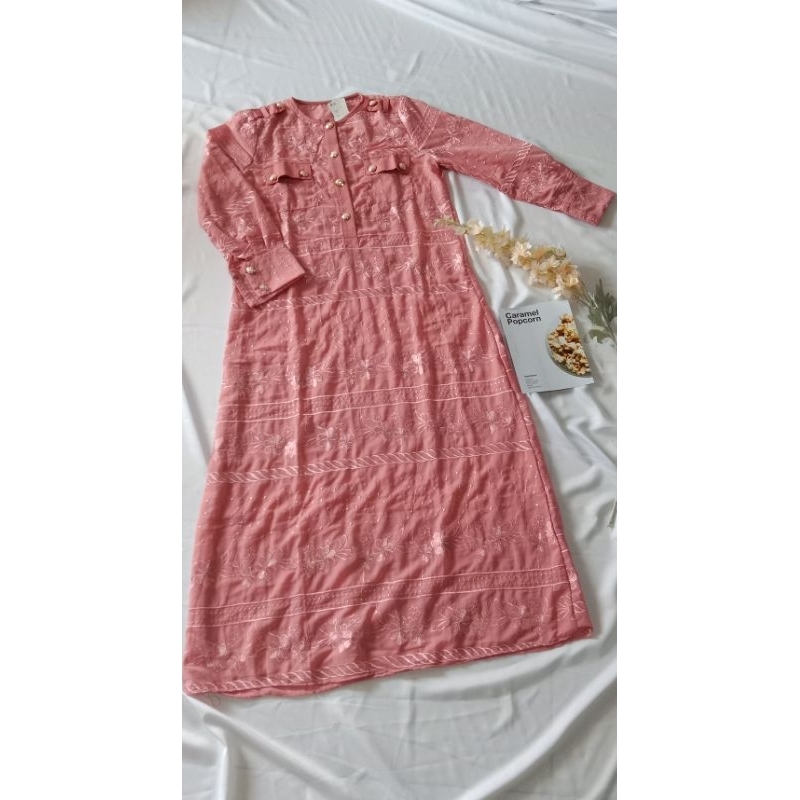 gamis sifon bordir Dusty Pink