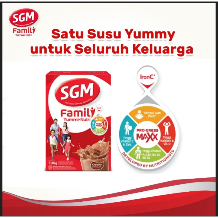 

SUSU SGM FAMILY YUMMY NUTRI 100 GR RASA COKLAT/SUSU SGM FAMILY YUMMY NUTRI 100 GR RASA VANILA/SUSU KELUARGA KAYA NUTRISI/SUSU KALSIUM UNTUK KELUARGA