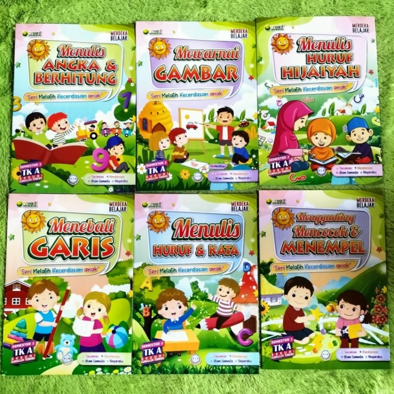 BUKU PAKET TK DAN PAUD ISI 6 BUKU SEMESTER 2 TK A MENULIS HURUF KATA MENEBALI GARIS ANGKA BERHITUNG 