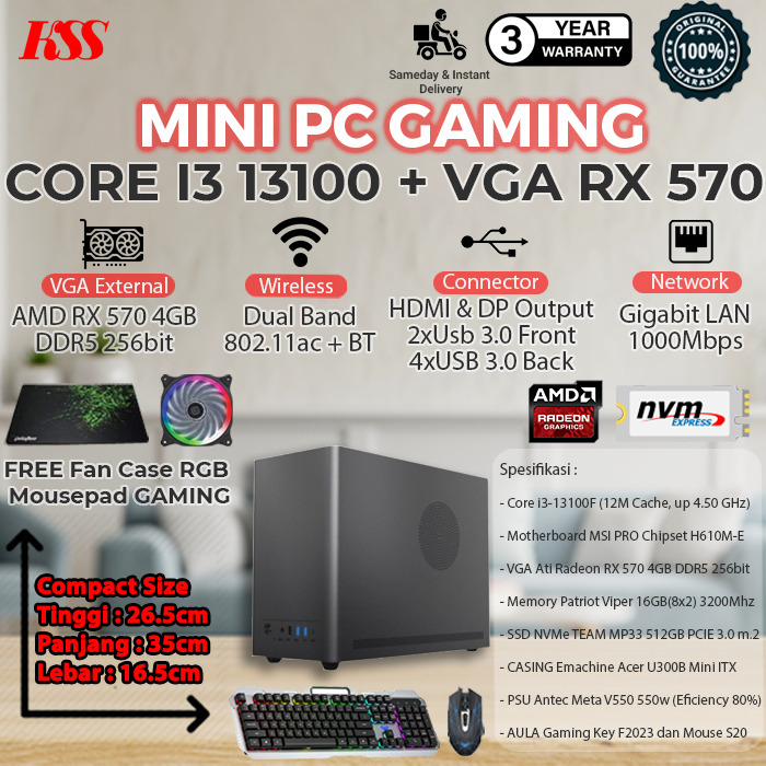 [NEW GEN] Mini PC Core i3 Terbaru + VGA Gaming + SSD NVMe Siap Pakai - RAM 16GB DDR4, SSD ONLY