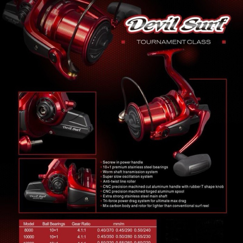 Reel Laut Kyoto Devil Surf 8000 10000 12000 Power Handle Warna Merah