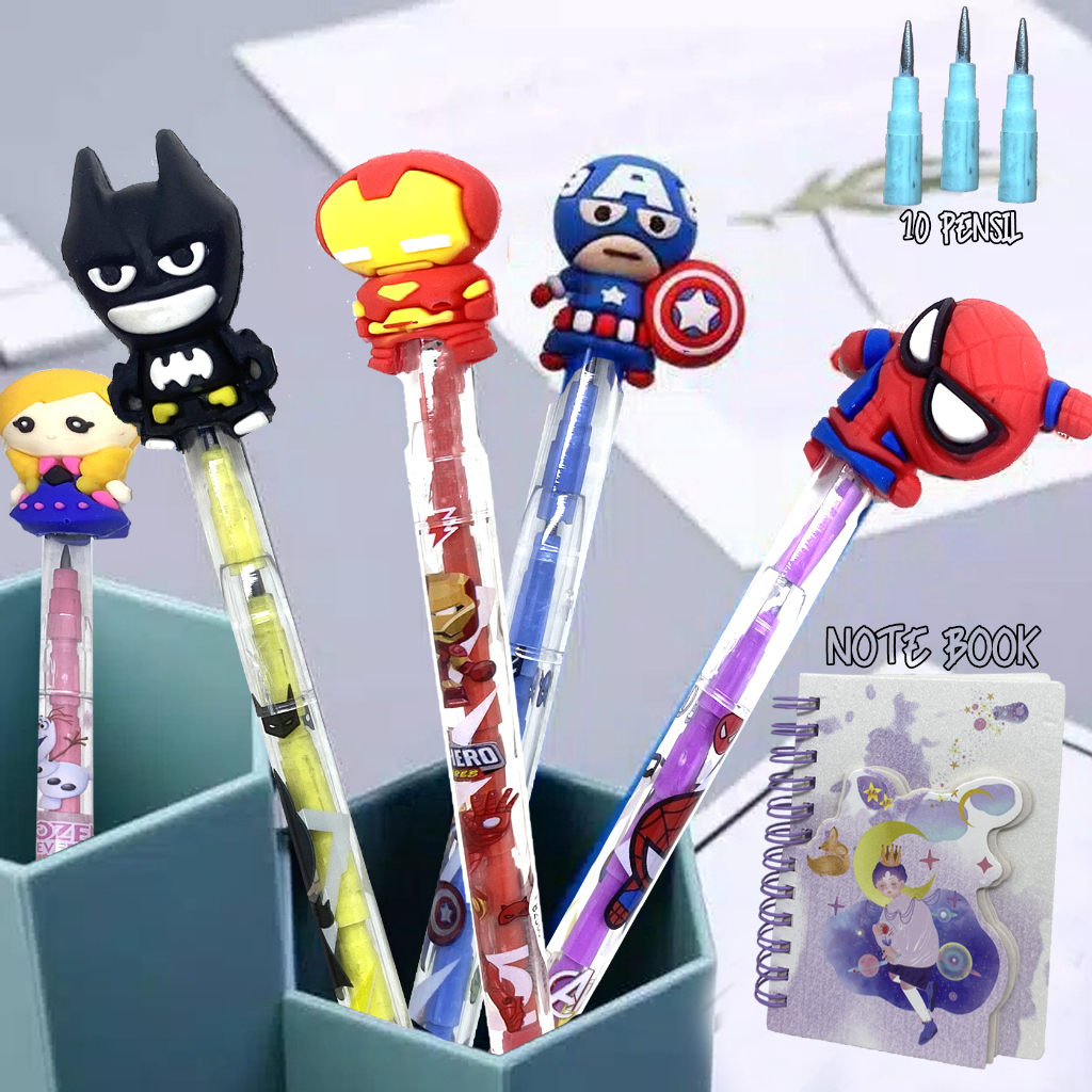 

Alat Tulis Pulpen Notebook mini dan Pensil Super Hero lucu Ballpoint pena karakter