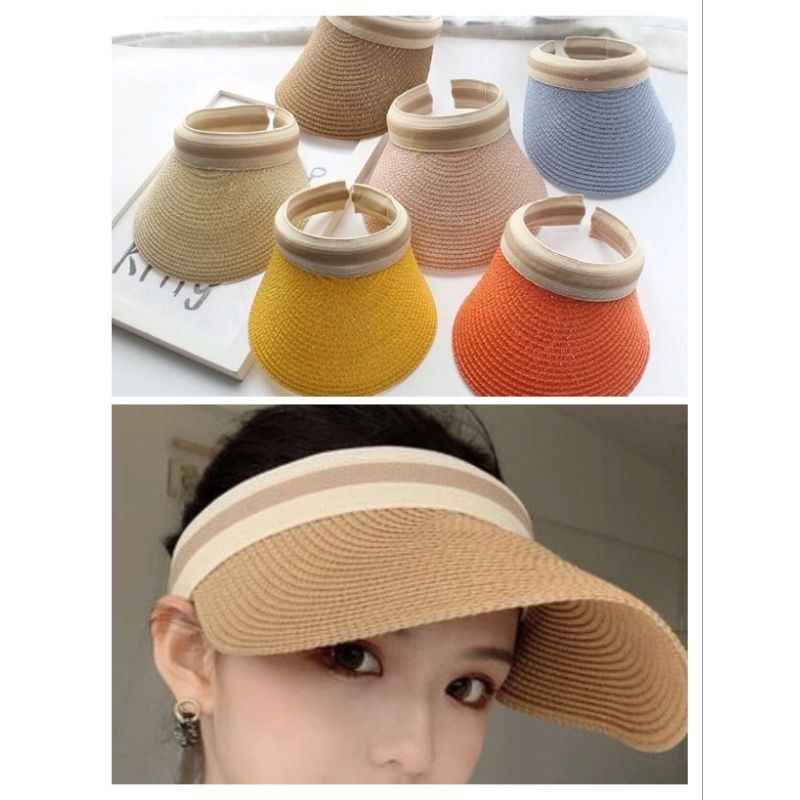 Topi Pantai Jogging Anti Panas Bando Topi Wanita Atas Kosong Jerami