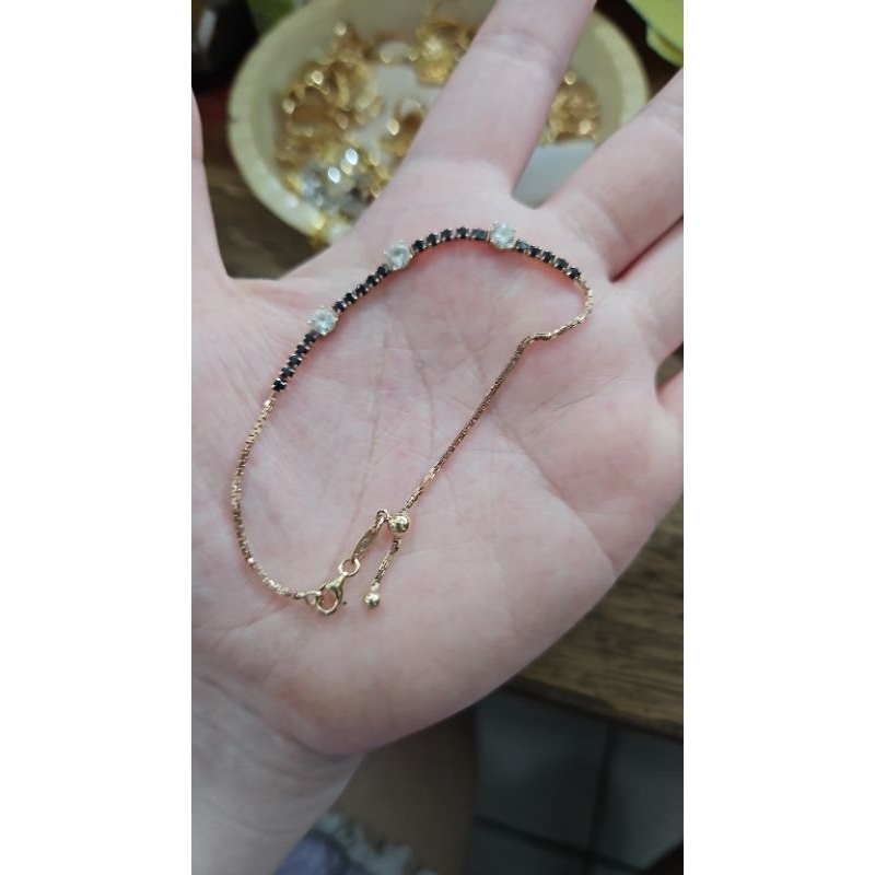 gelang serut plat kotak permata putih emas asli 700 70% 16K