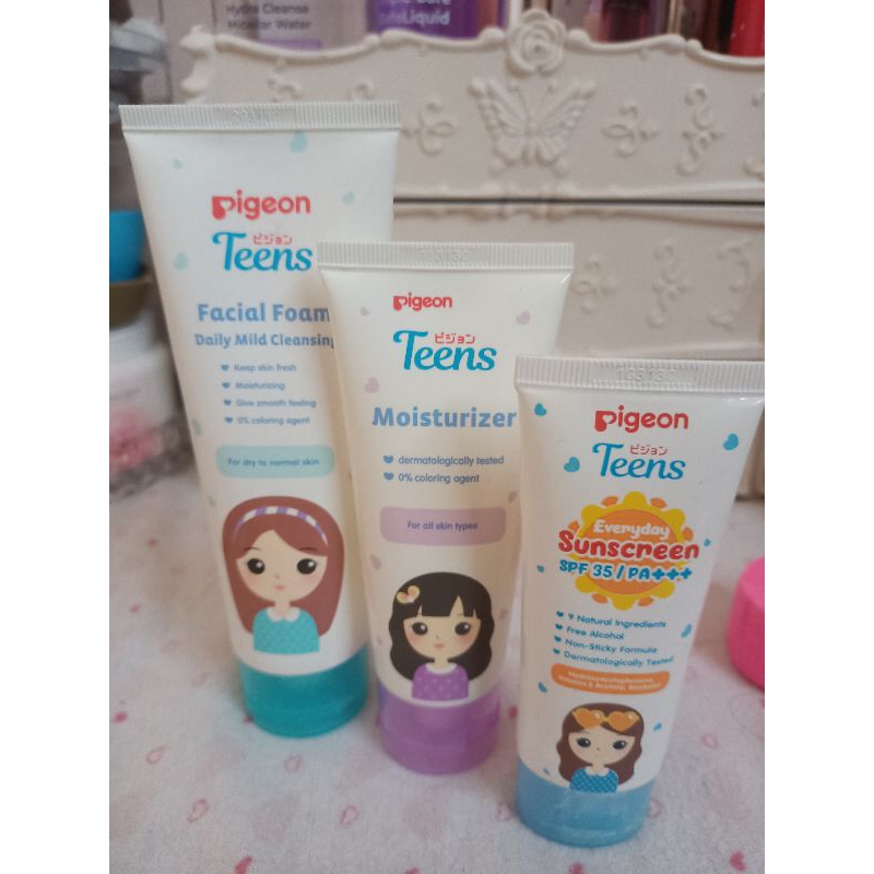 basic skincare pigeon teens,facial foam all in skin,serum bright,moisturizer 50ml, sunsreen 30ml,dan