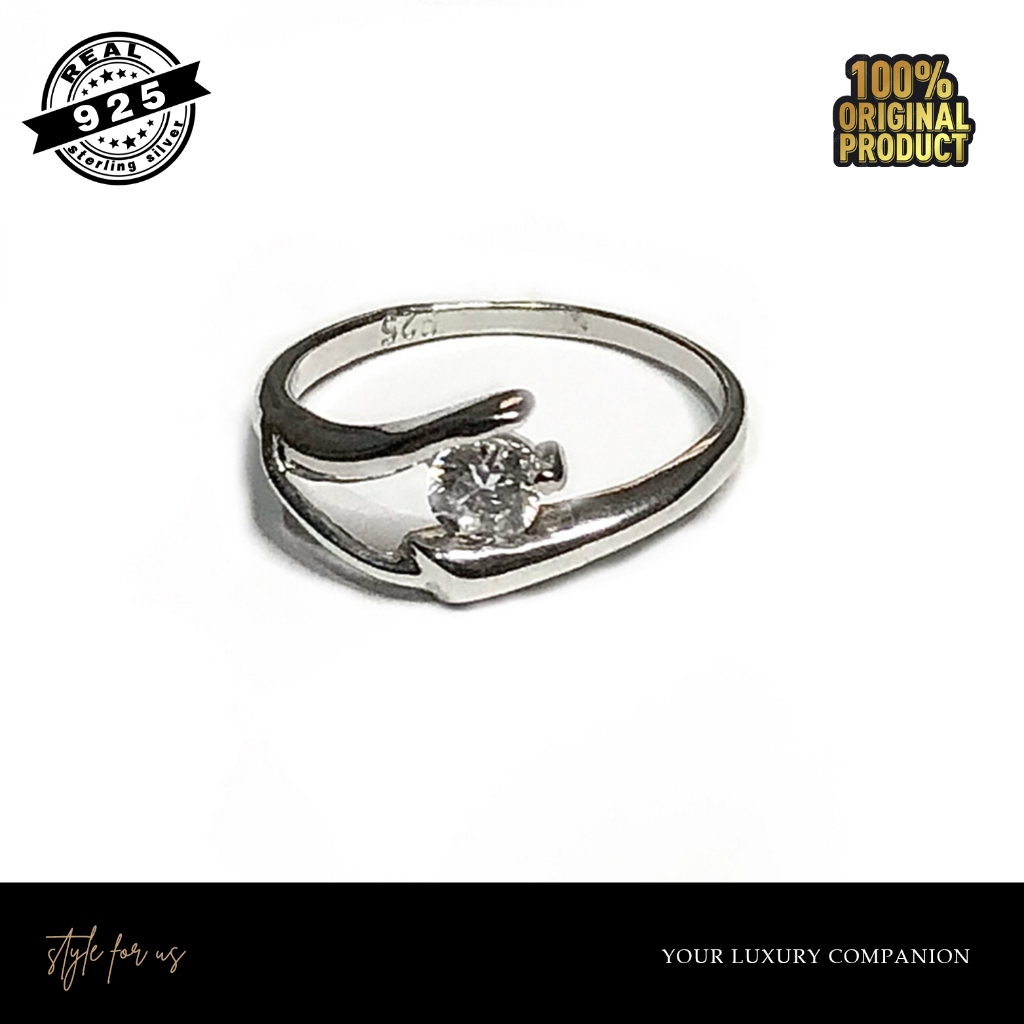 Aesthetic Diamond Ring - Cincin Perak Silver 925 ASLI Lapis Emas Putih kode A13 - Style for Us Jewel