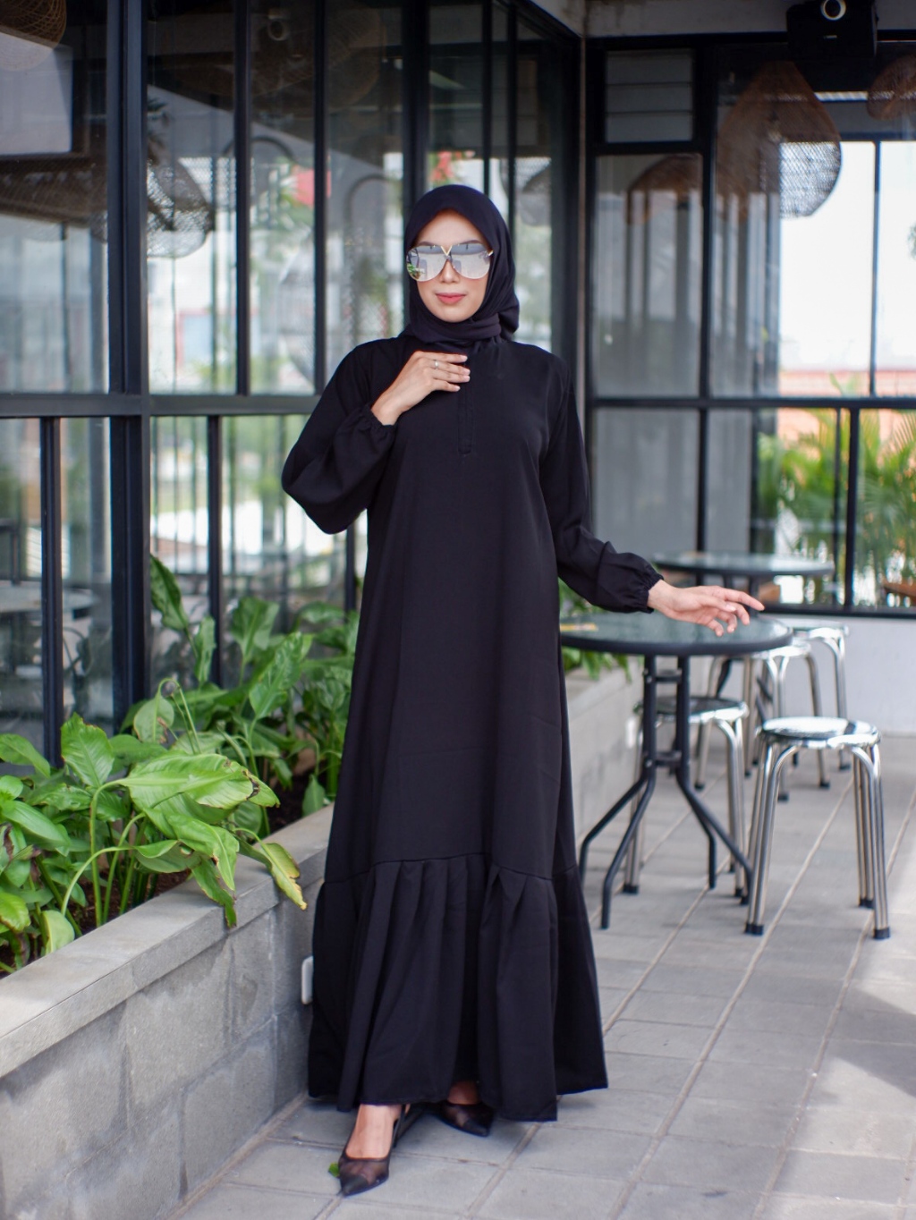 Abaya Hitam Gamis Saudi Jetblack Premium Polos Wiru kombinasi - JENNIE WARNA