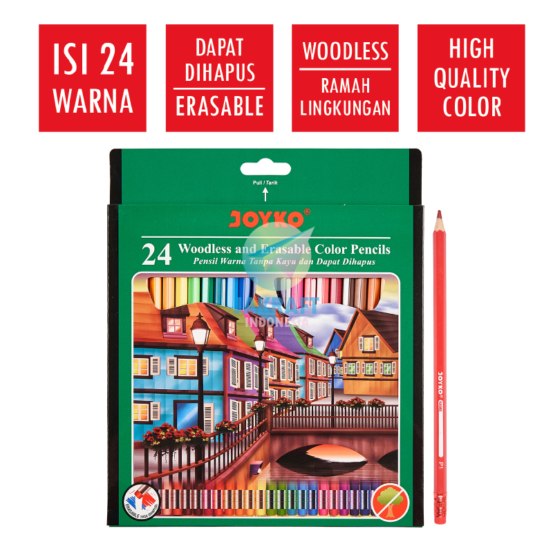 

(24 Pcs) Pensil Warna 24 Warna Panjang Bisa Dihapus JOYKO Erasable Color Pencil CP-115 High Quality