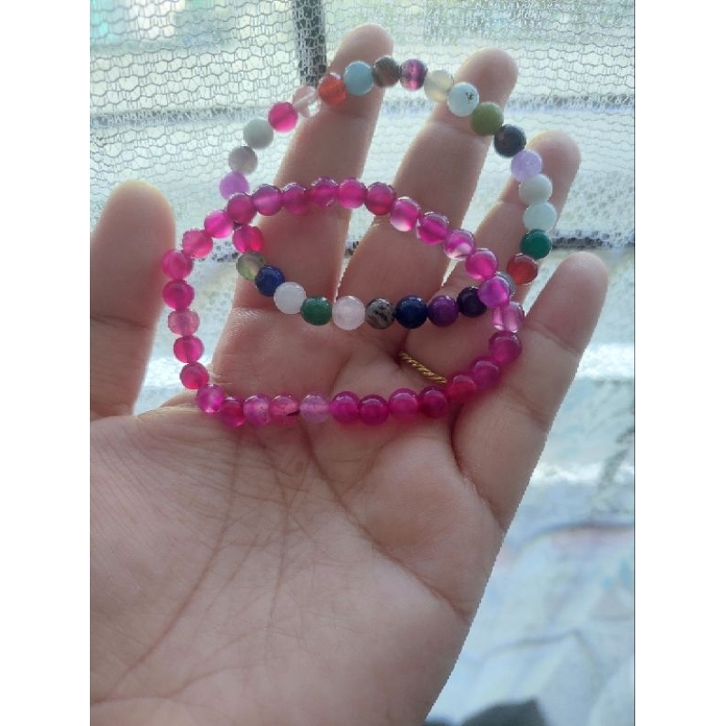 Mix Agate + Pink Agate Crystal Batu Alam 6mm