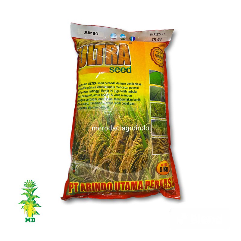 Benih padi unggul IR-64 JUMBO ULTRA seed padi genjah dan pulen kemasan 5kg.