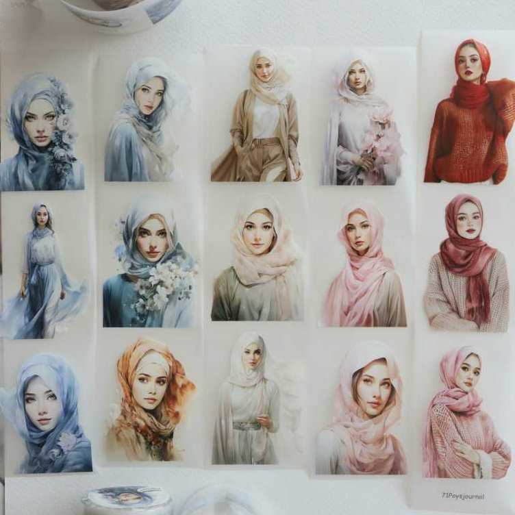 

71Poysjournal Beautiful Girl with Hijab PET Tape Sticker - (Indonesian Brand) 3