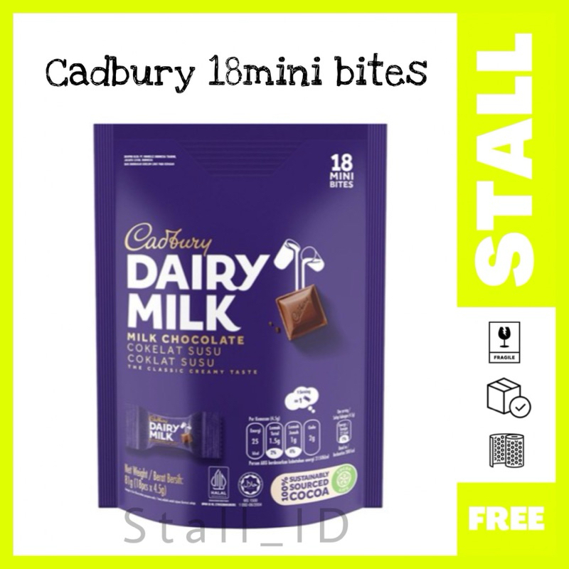 

Cadbury Dairy Milk Chocolate Malaysia Isi 18 Pcs Mini Bites Kemasan Pouch 81g