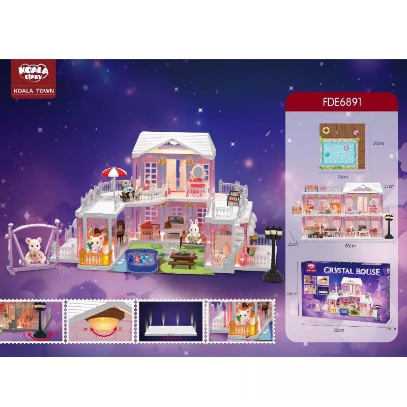 Koala Diary Families Town Crystal Pink Doll House mainan edukasi anak rumah boneka play pretend